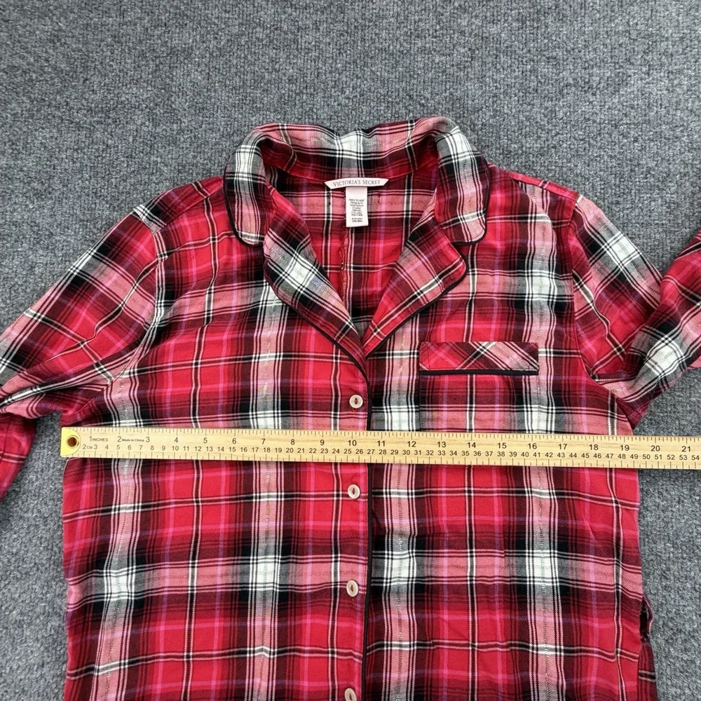 Victoria's Secret Red Plaid Pajama‎ Set S Button-Front Top + Shorts Tie